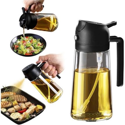 TrendPlain 16oz/470ml Olive Oil Sprayer for Cooking - 2 in 1 Olive Oil Dispenser for Kitchen Gadgets, Air Fryer, Salad, and BBQ - Black